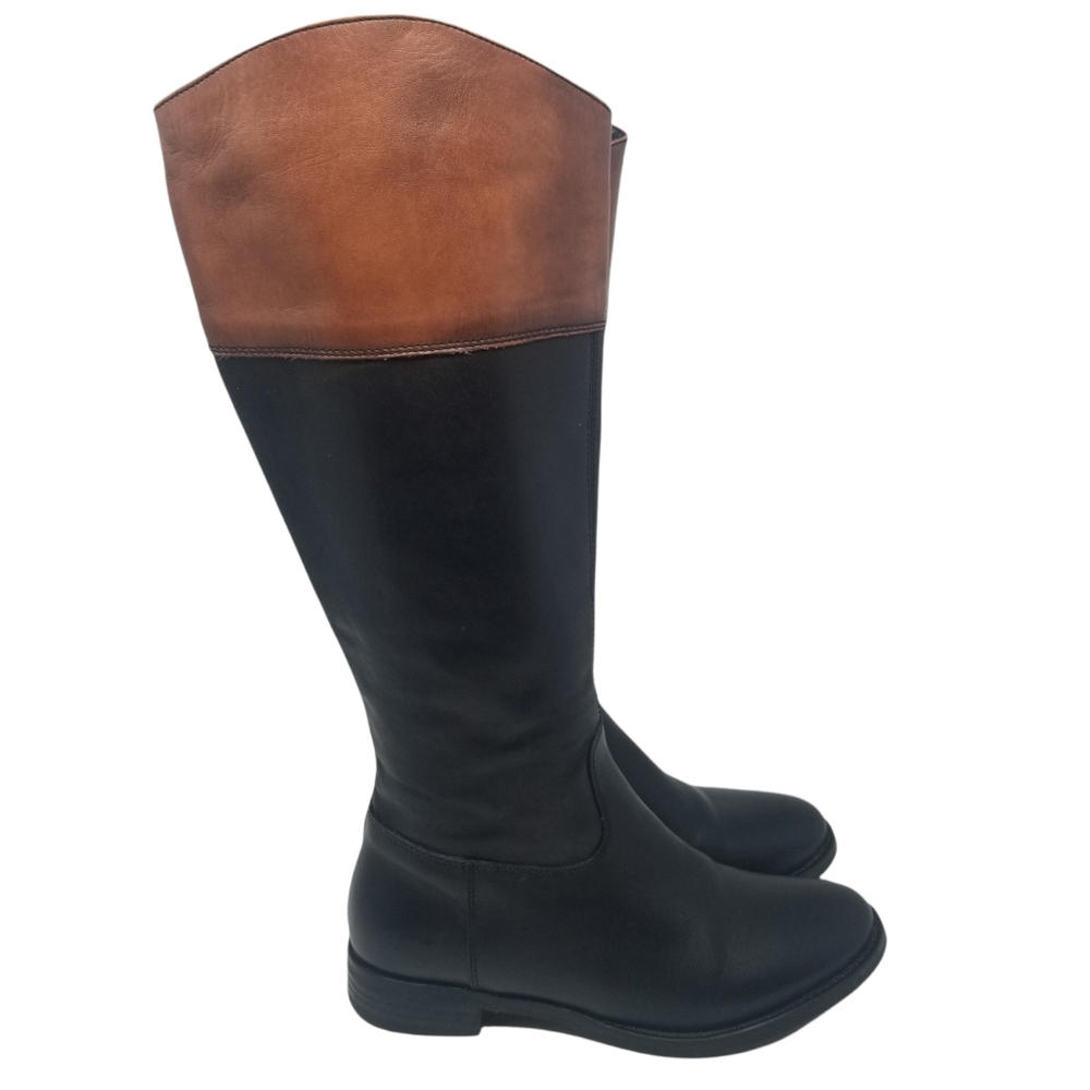 Aldo Leather Brown Black Block Riding Boots - Picture 5 of 14